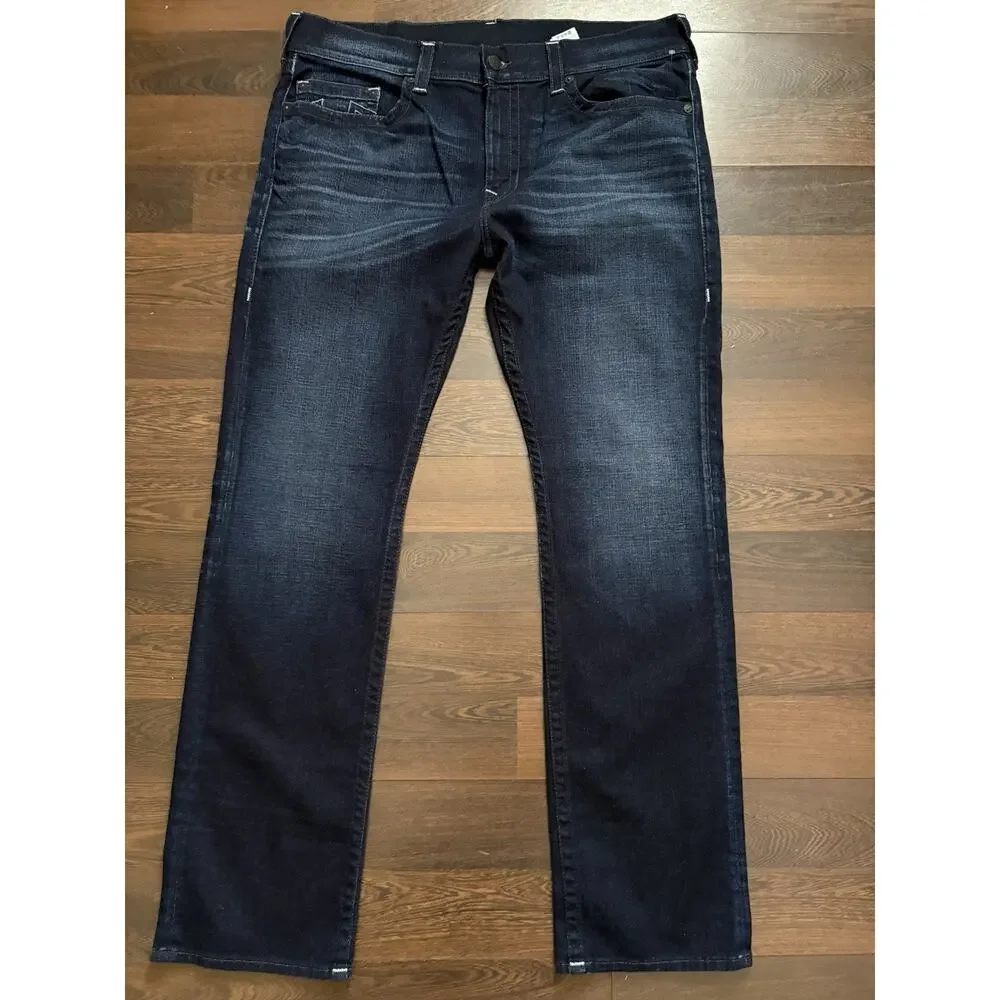 Rare Find True Religion Jeans Ricky Relaxed Straight No Flap Blue Denim 40x33Men